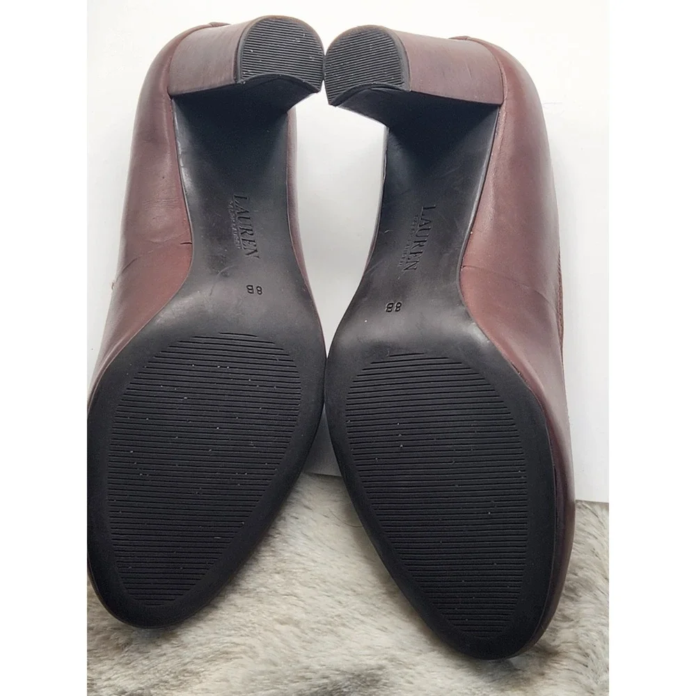 Lauren Ralph Lauren Womens Brown Leather‎ Block Heel Almond Toe Pumps Size 8B
